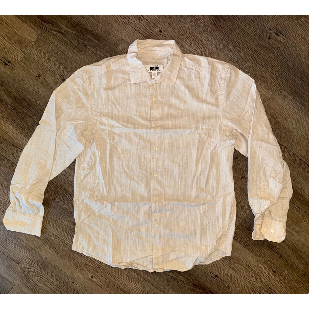 Joseph Abboud Mens Large Beige Slub Cotton Long Sleeve Button Down Shirt